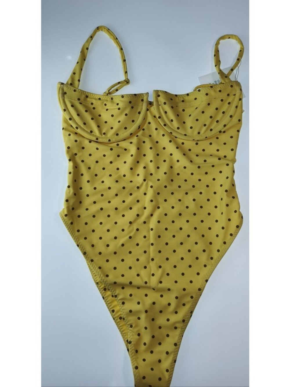 SAME Los Angeles Bustier One Piece Swimsuit Yellow Brown Polka Dot S NWT